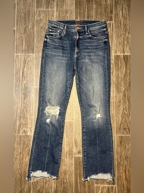 Mother The Insider Crop Step Chew Jeans Womens 28 Blue Distressed Denim